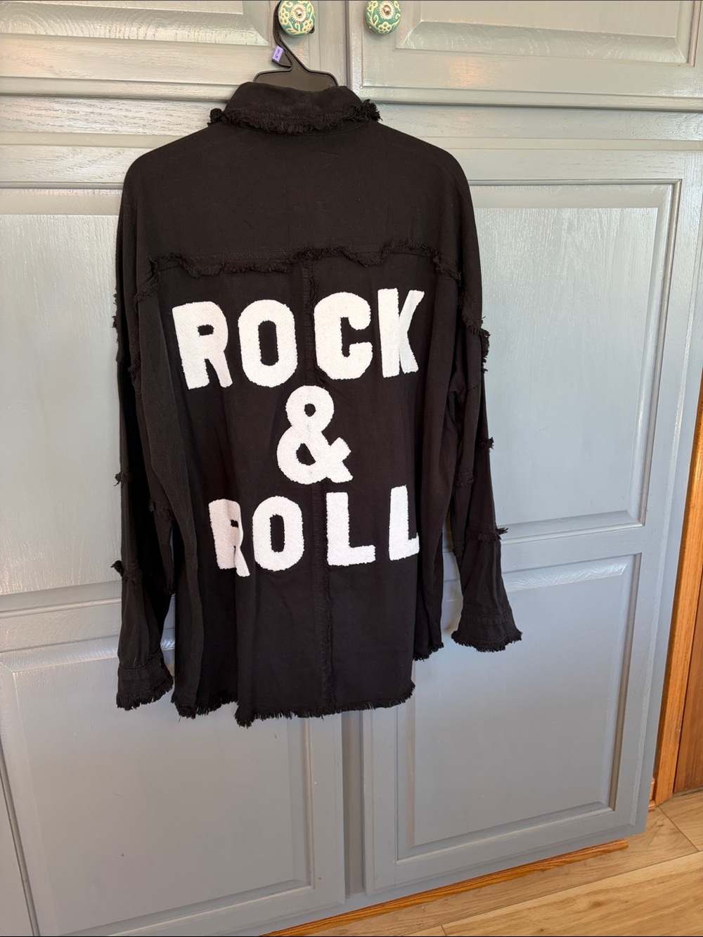 Teen/Ladies Black 'Rock & Roll' Graphic jacket- Casual Layered Style